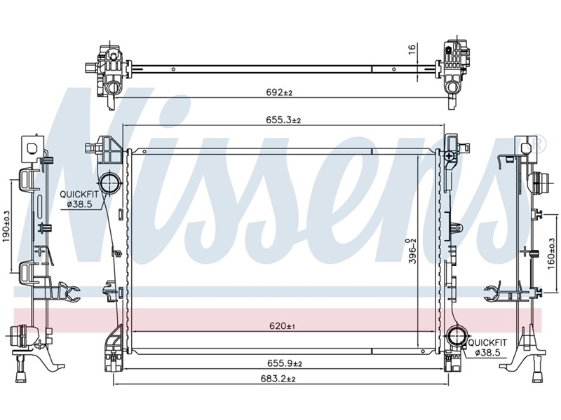 HLADNJAK VODE FIAT 500 0.9-1.4 TURBO-1.3 JTD(61.9X41X1